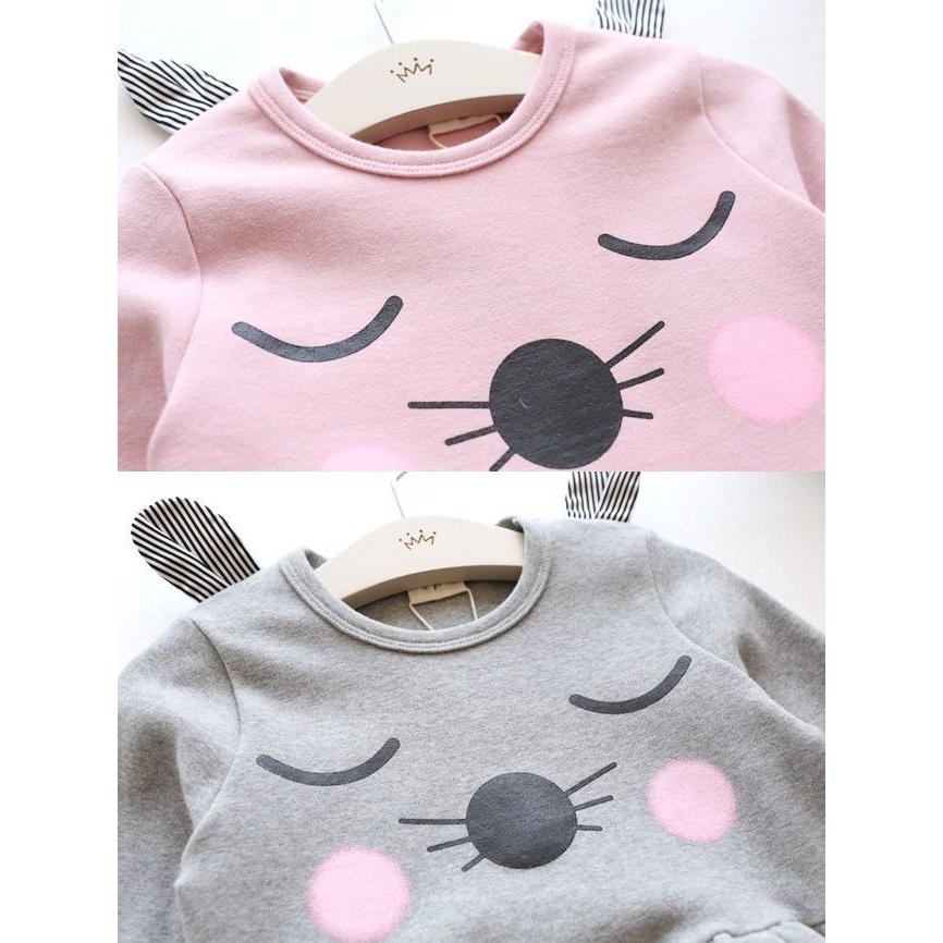 フレアワンピース キッズ ワンピース 長袖 切り替え ラウンドネック 耳付き イラスト 猫 キュート かわいい 女の子 お出かけ Top おとりよせ Com 通販 Yahoo ショッピング