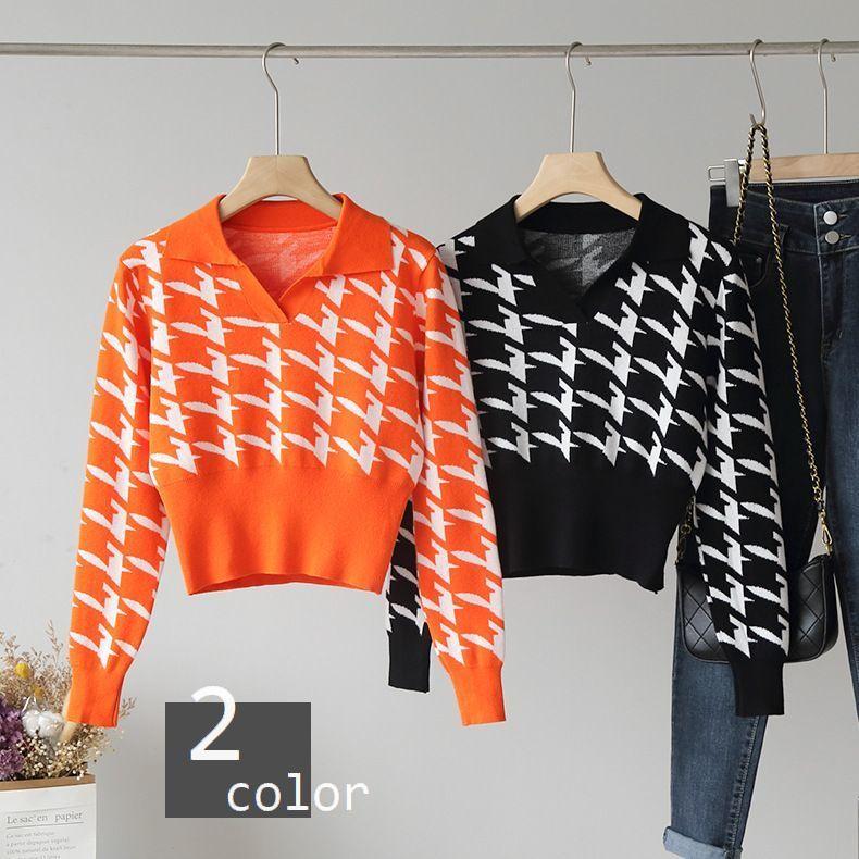ニット レディース 長袖 トップス 女性用 Vネック セーター 千鳥格子風 おしゃれ きれいめ かっこいい ウエスト絞り カジュアル 個性的 Top おとりよせ Com 通販 Yahoo ショッピング