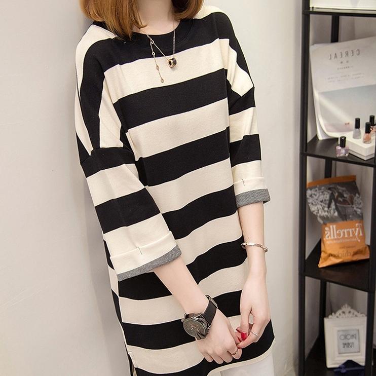 チュニック ワンピース 七分袖 ドロップショルダー クルーネック トップス レディース 女性 婦人服 ゆったり ボーダー柄 おしゃれ カジュアル Top おとりよせ Com 通販 Yahoo ショッピング