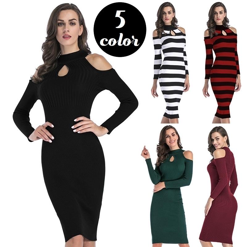 ワンピース 長袖 リブニット レディース 女性 膝丈 タイト オープンショルダー 肩出し ハイネック 無地 ボーダー カジュアル きれいめ セクシー Top 7 おとりよせ Com 通販 Yahoo ショッピング
