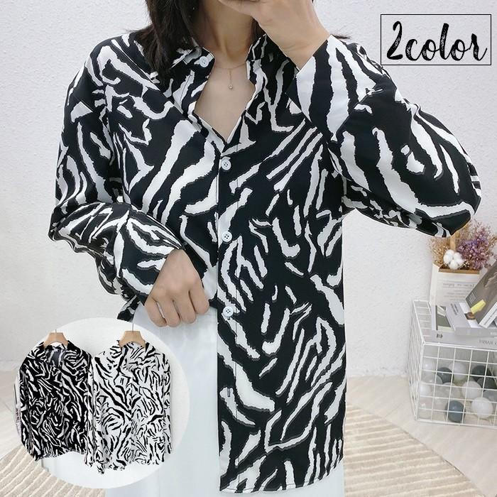 シャツ 長袖 レディース 女性 婦人服 トップス スタンダードカラー 前開き 前ボタン 総柄 ゼブラ チュニック丈 ブラウス 薄手 袖ボタン ゆったり Top おとりよせ Com 通販 Yahoo ショッピング