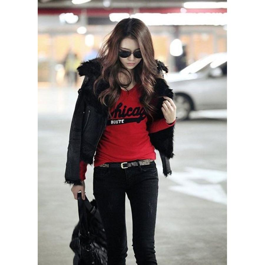 長袖tシャツ レディース トップス カットソー Vネック プリント レッド ブラック カジュアル おしゃれ かっこいい スリム Top おとりよせ Com 通販 Yahoo ショッピング