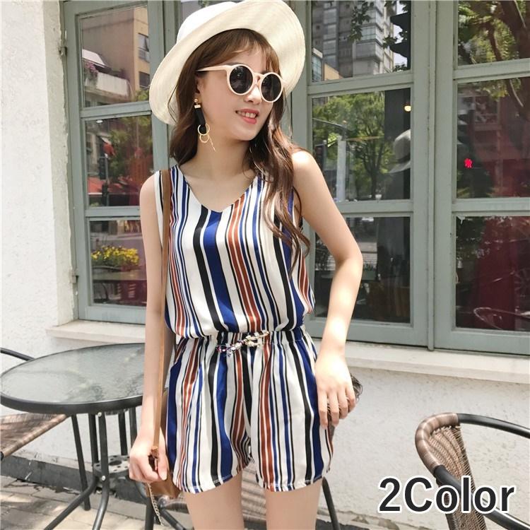 セットアップ ツーピース 2セット タンクトップ ノースリーブブラウス ショートパンツ ショーパン レディース 夏 ストライプ柄 花柄 フラワープリン Top おとりよせ Com 通販 Yahoo ショッピング