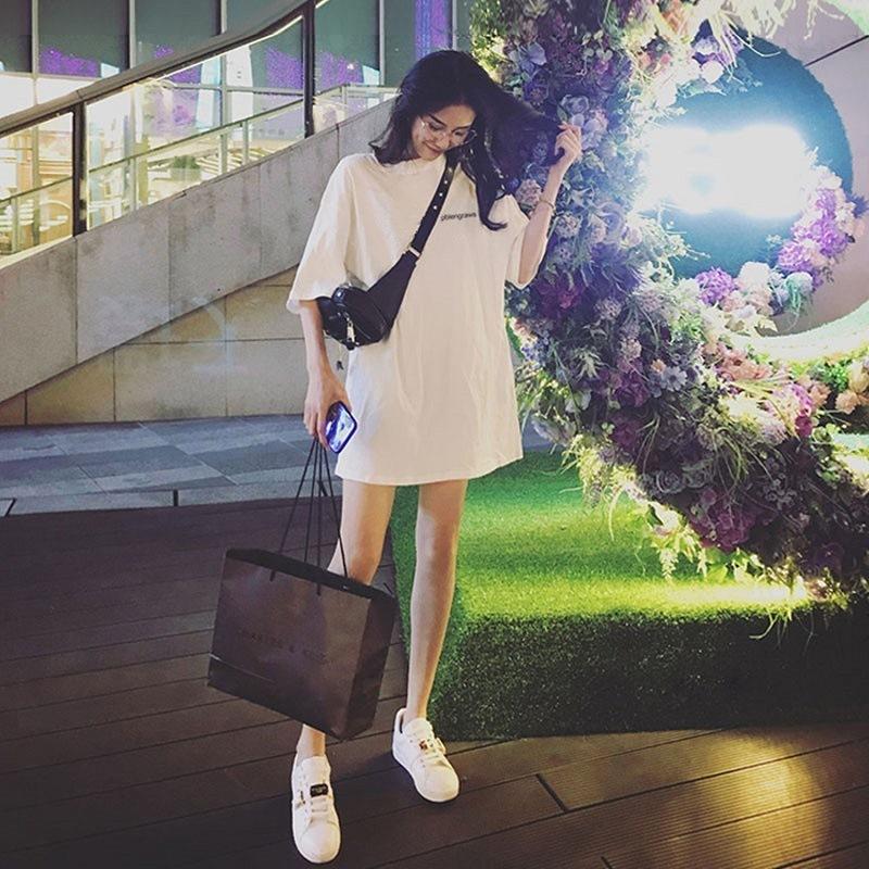 最先端 チュニック カットソー Tシャツ レディース 女性用 トップス 半袖 ビッグシルエット ラウンドネック 英字ロゴ おしゃれ かっこいい オーバーサイズ Simbcity Net