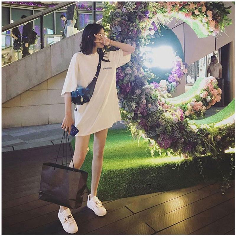 最先端 チュニック カットソー Tシャツ レディース 女性用 トップス 半袖 ビッグシルエット ラウンドネック 英字ロゴ おしゃれ かっこいい オーバーサイズ Simbcity Net