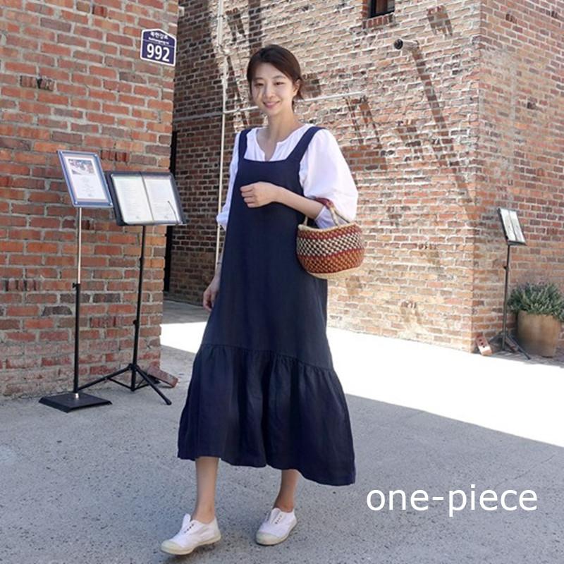 ワンピース ノースリーブ レディース 女性用 ロング丈 無地 シンプル 裾フレア エプロン風ワンピ 夏服 ナチュラル Top おとりよせ Com 通販 Yahoo ショッピング