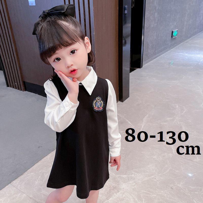 ワンピース キッズ ベビー 子供服 女の子 チュニック ミニ丈 襟付き 長袖 フェイクレイヤード エンブレム 後ろジップ シンプル Top 754 おとりよせ Com 通販 Yahoo ショッピング