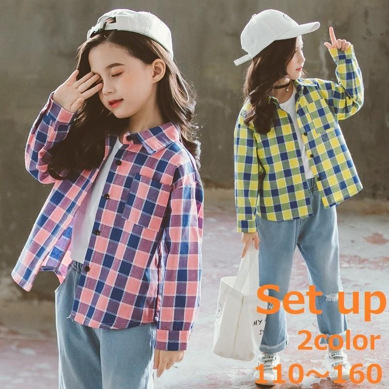 シャツ チェックシャツ 子供用 女の子 男の子 キッズ ジュニア  