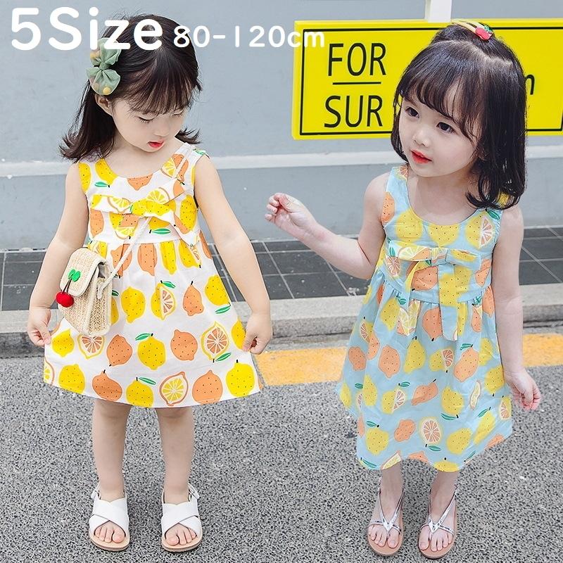 ワンピース キッズ ノースリーブ 子供用 女の子 くだもの リボン おしゃれ かわいい 春夏 フレア イエロー グリーン Top おとりよせ Com 通販 Yahoo ショッピング
