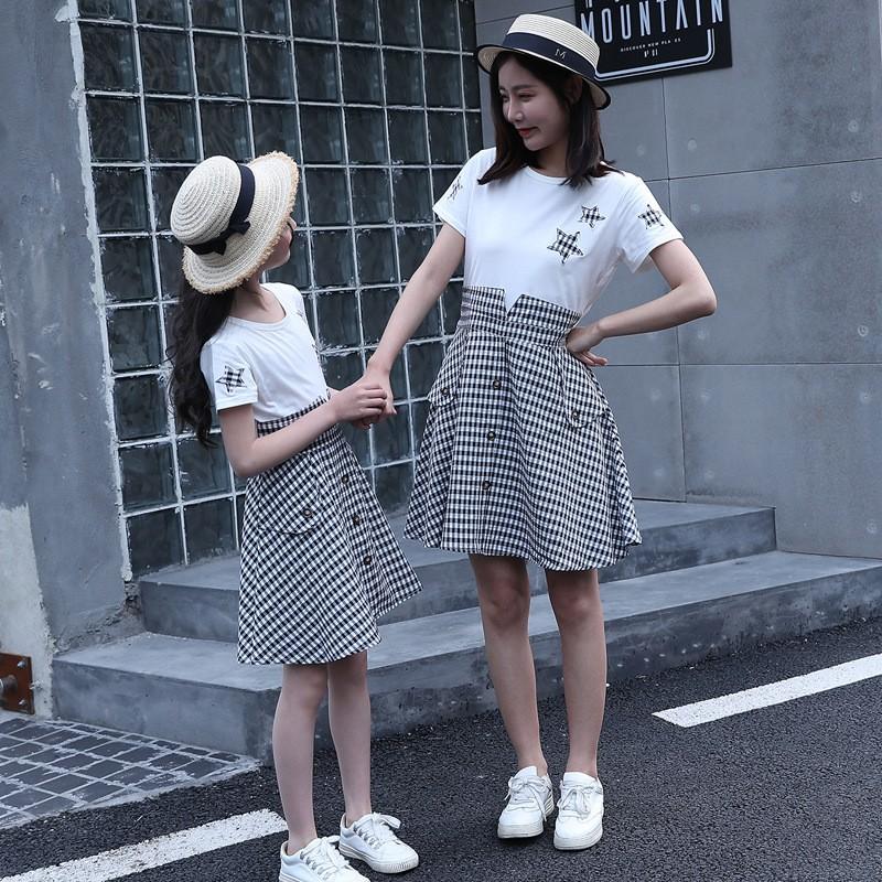 ワンピース コンビワンピース 半袖 ひざ上丈 ママ レディース 女の子 カジュアル系 娘 親子ペアルック 星 チェック 夏物 子供服 キッズ 可愛い Top 1 おとりよせ Com 通販 Yahoo ショッピング