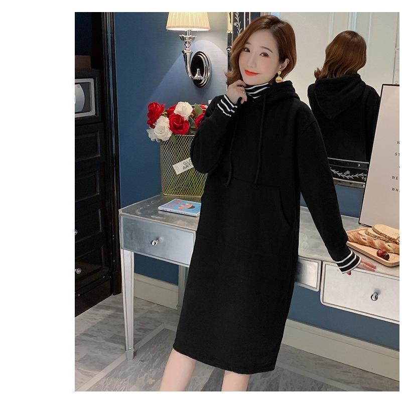 パーカーワンピ ミディアム 膝丈 ミモレ丈 ワンピース スウェット ロングトレーナー 長袖 フード付き レディース 無地 シンプル 黒 秋 冬 おしゃ Top 026 おとりよせ Com 通販 Yahoo ショッピング