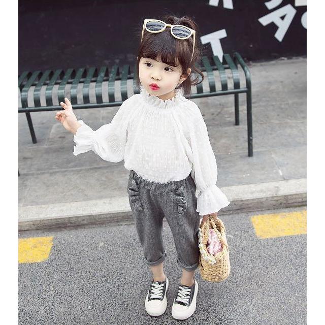 フリルブラウス 長袖 キッズ ベビー 女子 女の子 幼児 園児 小学生 子供服 キッズ服 トップス 立ち襟 スタンドカラー 袖フリル ホワイト 清潔感 Top 648 おとりよせ Com 通販 Yahoo ショッピング