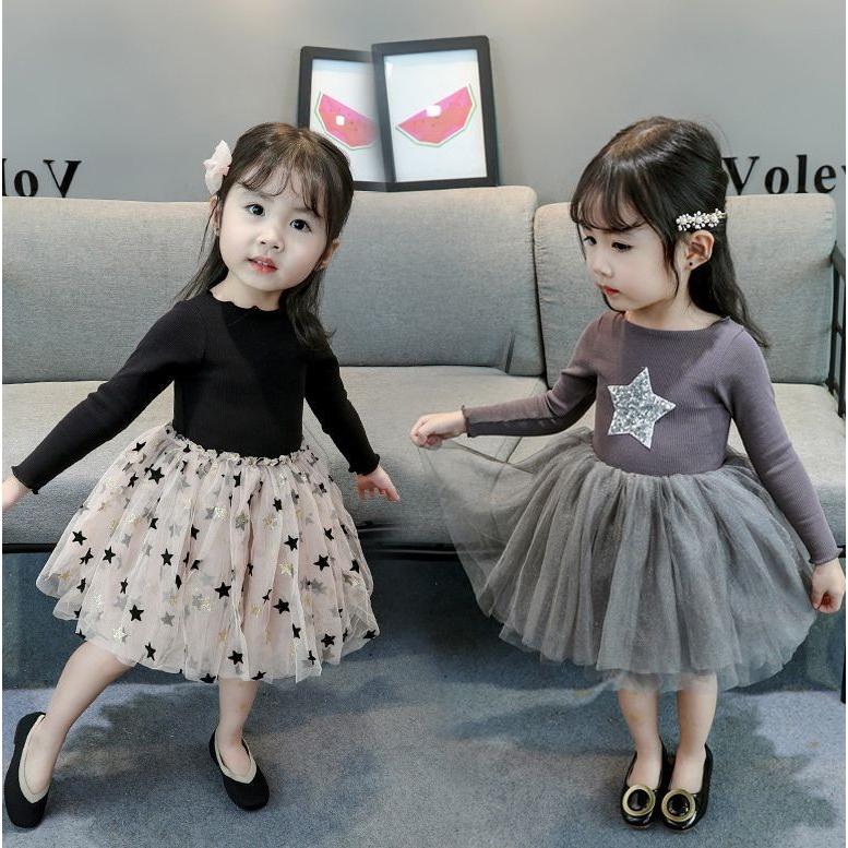 ワンピース 子供服 こども ベビー キッズ ワンピース 星 スター 切り替え チュールスカート 長袖 女の子 女児 80 90 100 110 Top おとりよせ Com 通販 Yahoo ショッピング