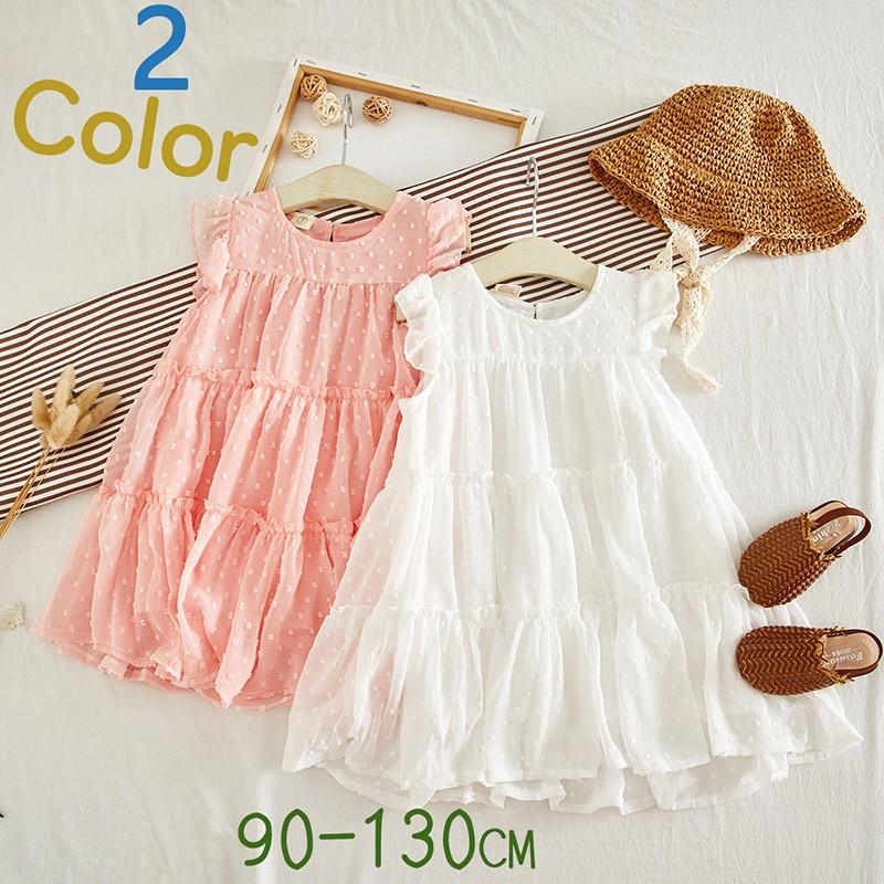 子供服 キッズ服 キッズウェア ワンピース ノースリーブ 袖レース ３段フリル ドット模様 無地 薄手 夏服 かわいい おしゃれ 女の子 ピンク 白 Top おとりよせ Com 通販 Yahoo ショッピング