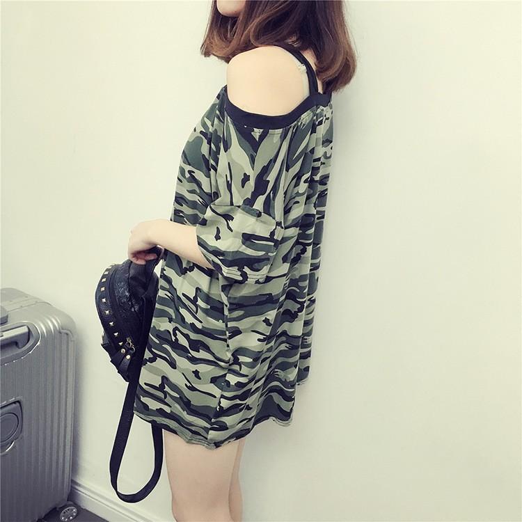 Tシャツ レディース 半袖 オフショルダー 迷彩柄 ゆったり チュニック丈 カジュアル 体型カバー かっこいい おしゃれ 夏服 Top おとりよせ Com 通販 Yahoo ショッピング