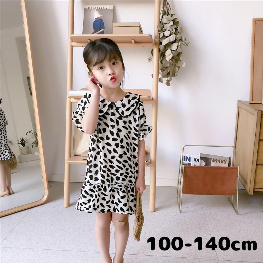 ワンピース キッズ ベビー ジュニア 子供服 子供用 女の子 半袖 襟付き パフスリーブ フリル ギャザー ピーターパンカラー ヒョウ柄 アニマル柄 Top 505 おとりよせ Com 通販 Yahoo ショッピング