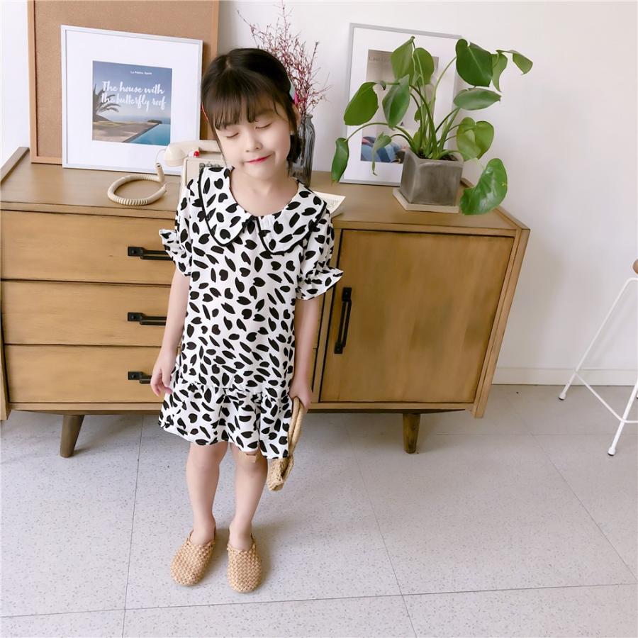 ワンピース キッズ ベビー ジュニア 子供服 子供用 女の子 半袖 襟付き パフスリーブ フリル ギャザー ピーターパンカラー ヒョウ柄 アニマル柄 Top 505 おとりよせ Com 通販 Yahoo ショッピング