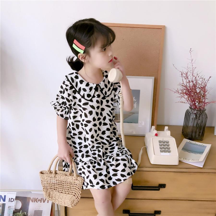 ワンピース キッズ ベビー ジュニア 子供服 子供用 女の子 半袖 襟付き パフスリーブ フリル ギャザー ピーターパンカラー ヒョウ柄 アニマル柄 Top 505 おとりよせ Com 通販 Yahoo ショッピング