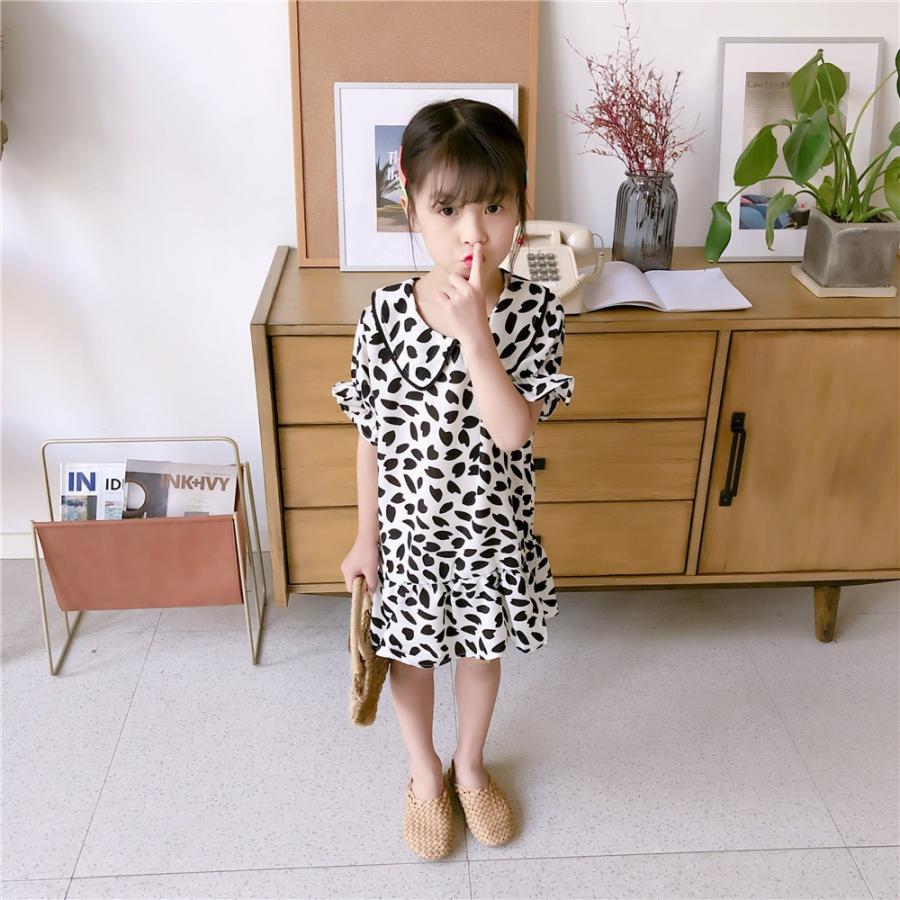 ワンピース キッズ ベビー ジュニア 子供服 子供用 女の子 半袖 襟付き パフスリーブ フリル ギャザー ピーターパンカラー ヒョウ柄 アニマル柄 Top 505 おとりよせ Com 通販 Yahoo ショッピング