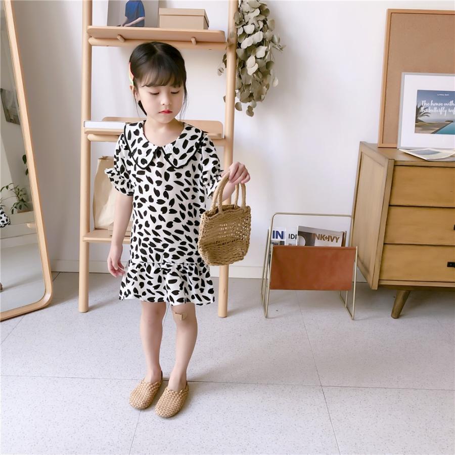 ワンピース キッズ ベビー ジュニア 子供服 子供用 女の子 半袖 襟付き パフスリーブ フリル ギャザー ピーターパンカラー ヒョウ柄 アニマル柄 Top 505 おとりよせ Com 通販 Yahoo ショッピング