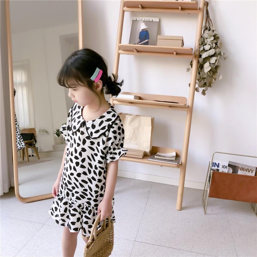 ワンピース キッズ ベビー ジュニア 子供服 子供用 女の子 半袖 襟付き パフスリーブ フリル ギャザー ピーターパンカラー ヒョウ柄 アニマル柄 Top 505 おとりよせ Com 通販 Yahoo ショッピング