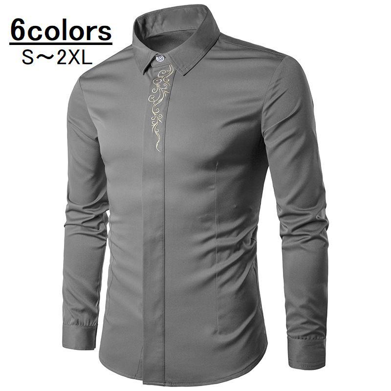 シャツ 長袖シャツ メンズ トップス カジュアルシャツ ボタン 前開き 隠れボタン 角襟 刺繍 花柄刺繍 シンプル おしゃれ かっこいい 着回し力 男 Top 623 おとりよせ Com 通販 Yahoo ショッピング