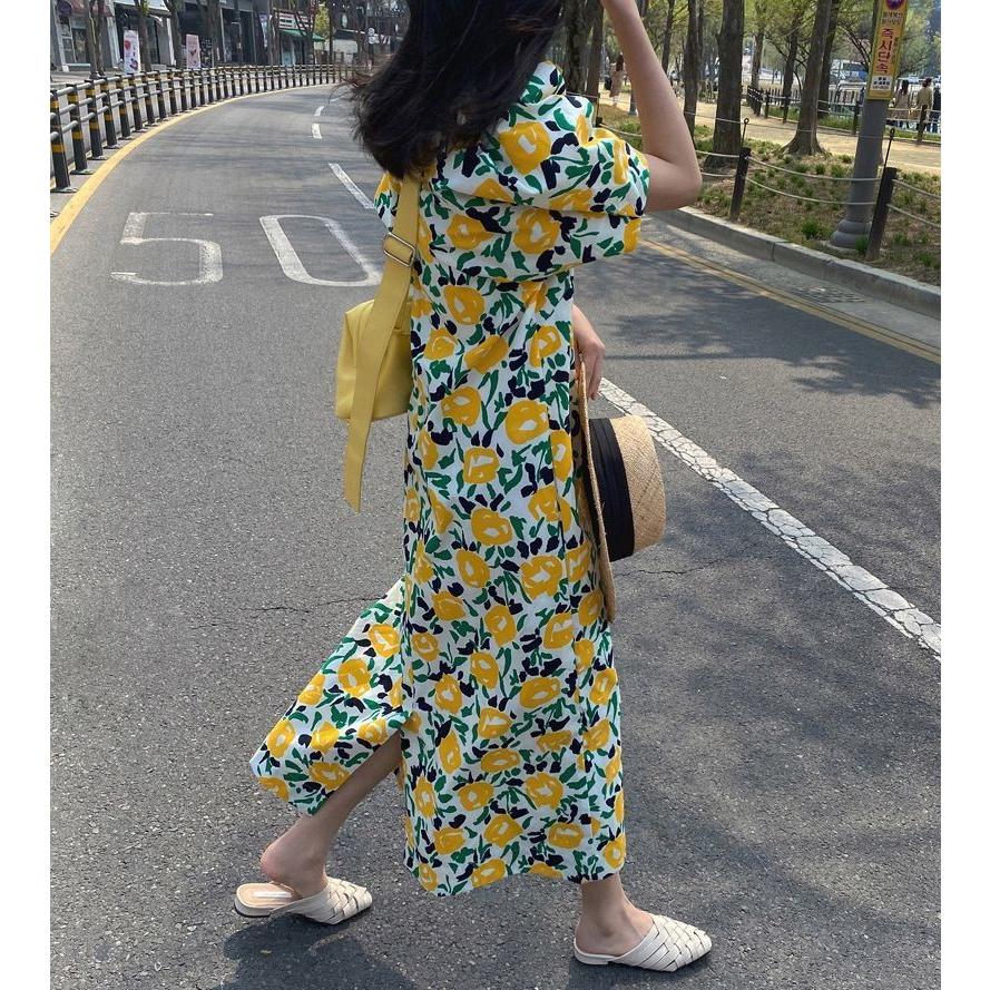 ワンピース 半袖 レディース 女性 婦人 ロング ミモレ丈 ラウンドネック パフスリーブ スリット イラスト プリント 花 フラワー おしゃれ 夏 リ Top 3 おとりよせ Com 通販 Yahoo ショッピング