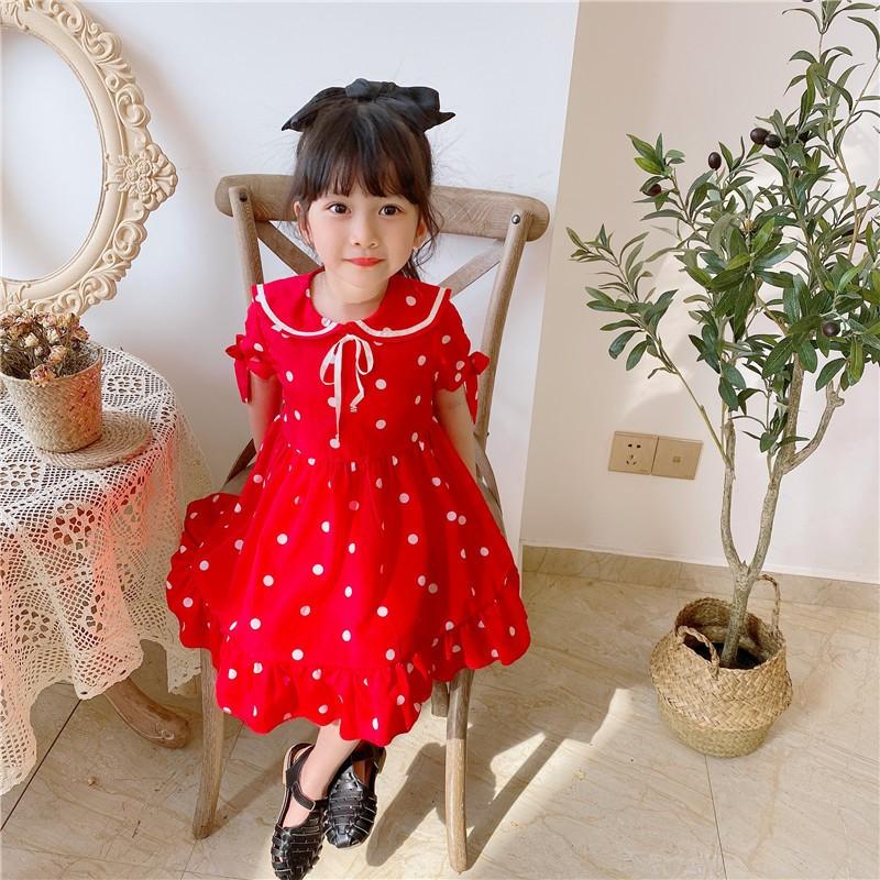 ワンピース キッズ 子供服 女の子 半袖 リボン セーラーカラー ドット柄 レッド 赤 かわいい おしゃれ 1 130 140 Top 969 おとりよせ Com 通販 Yahoo ショッピング