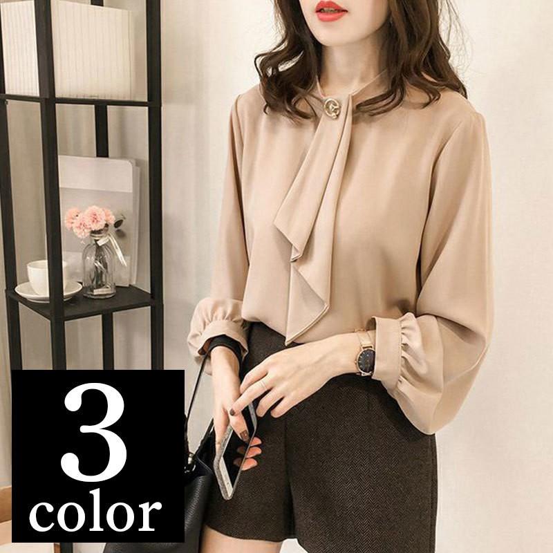 ブラウス シャツ レディース トップス スタンドカラー 長袖 パフスリーブ ペザント スリーブ スカーフタイ付き 無地 エレガント 通勤 オフィス Top おとりよせ Com 通販 Yahoo ショッピング