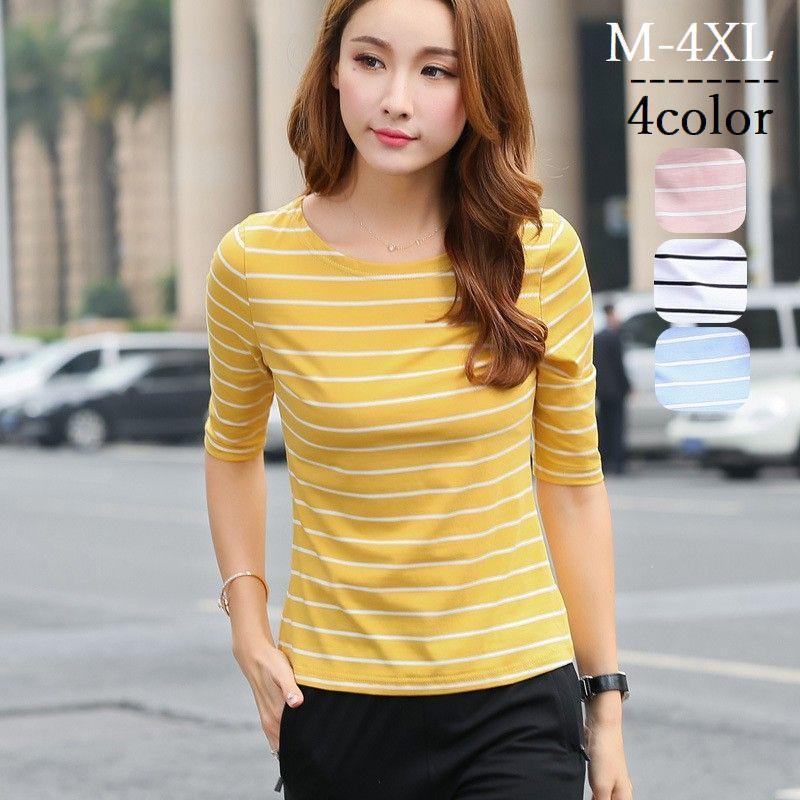 半袖tシャツ カットソー Tシャツ レディース 5分袖 ボートネック トップス クルーネック ボーダー インナー プルオーバー スリム 春 夏 秋 女 Top おとりよせ Com 通販 Yahoo ショッピング