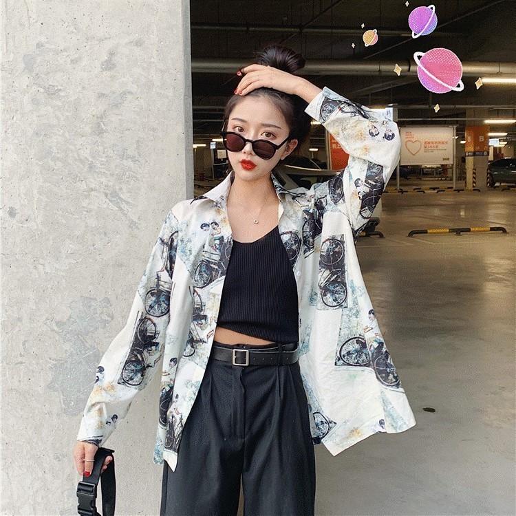 柄シャツ レトロ 長袖シャツ ブラウス 自転車柄 総柄 レディース トップス 派手 原宿系 個性的 オシャレ ビッグシルエット Top おとりよせ Com 通販 Yahoo ショッピング