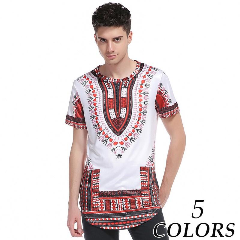Tシャツ トップス カットソー 半袖 ロング丈 ラウンドネック メンズファッション メンズ 男性 カジュアル プリント 民族風 エスニック柄 カラフル Top おとりよせ Com 通販 Yahoo ショッピング