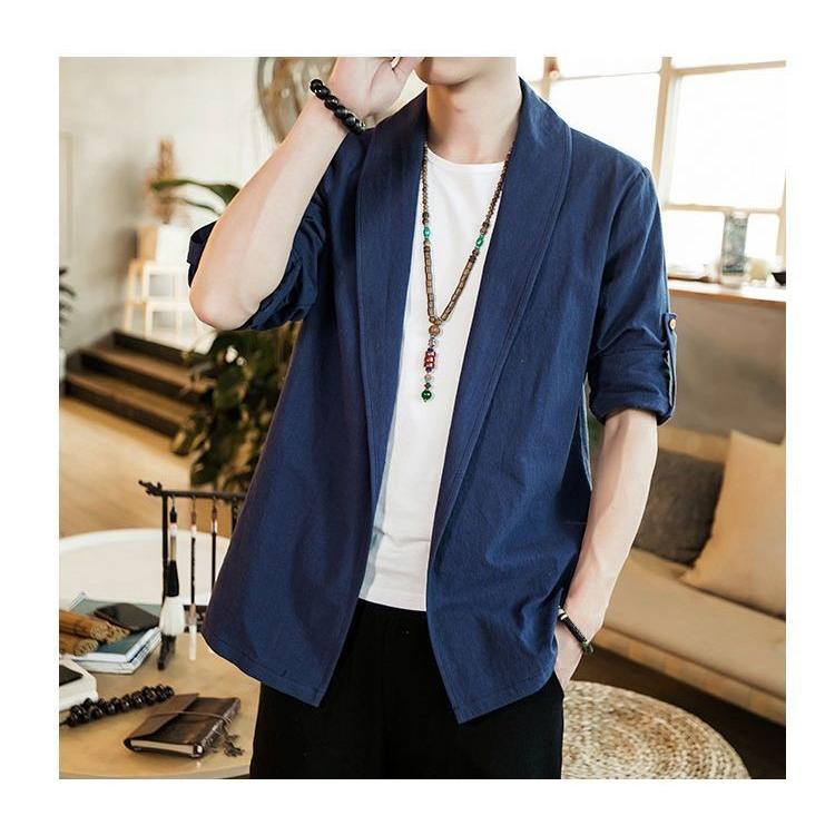 トッパージャケット ショールカラー 長袖 羽織り ボタン無し ノーボタン メンズ ライトアウター 上着 袖まくり ロールアップ シンプル 無地 単色 Top おとりよせ Com 通販 Yahoo ショッピング