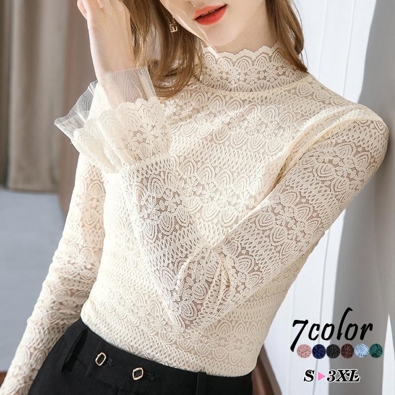 ブラウス 長袖 レディース 女性 トップス 総レース ハイネック ベルスリーブ フレア袖 チュチュ シースルー 透け感 フェミニン 上品 おしゃれ 可 Top おとりよせ Com 通販 Yahoo ショッピング