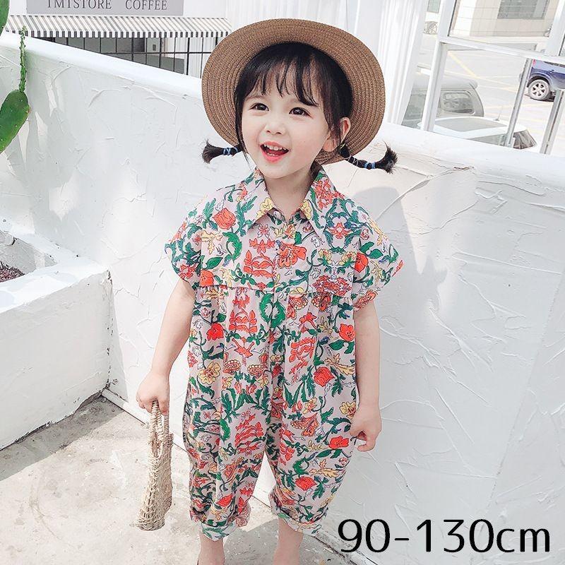 オールインワン 子供用 子供服 キッズ ベビー ハイウエスト つなぎ 半袖 角襟 7分丈 フローラル柄 かわいい 女の子 夏服 Top おとりよせ Com 通販 Yahoo ショッピング