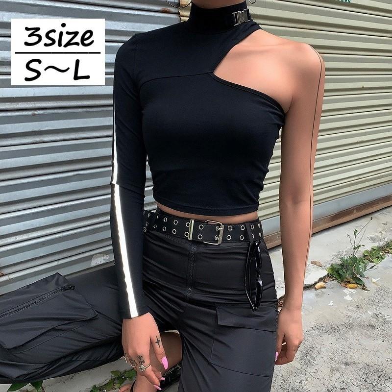 カットソー アシンメトリー ハイネック ショート丈 オフショルダー 長袖 ノースリーブ 無地 反射 肩出し ダンス 衣装 ライン入り アシメチョーカー Top おとりよせ Com 通販 Yahoo ショッピング