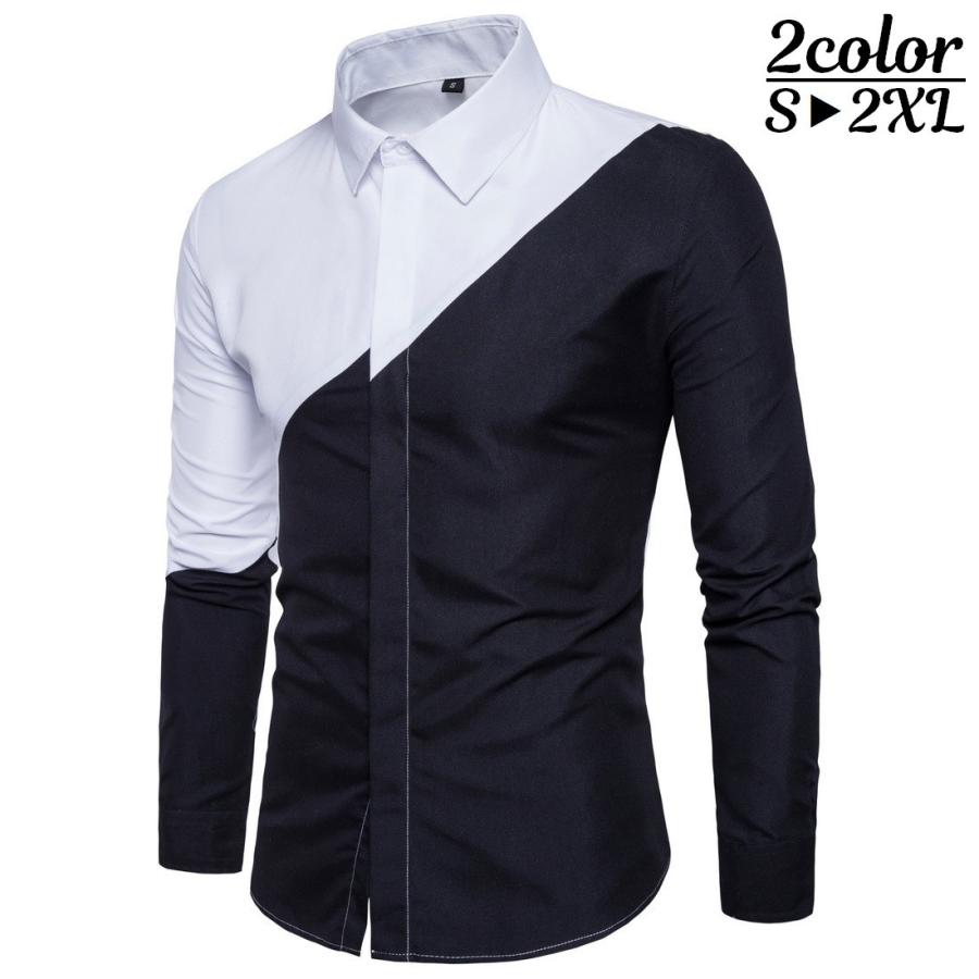カジュアルシャツ 長袖 スタンダードカラー レギュラーカラー メンズ トップス バイカラー 切り替え シンプル 無地 おしゃれ ツートンカラー 男性用 Top おとりよせ Com 通販 Yahoo ショッピング