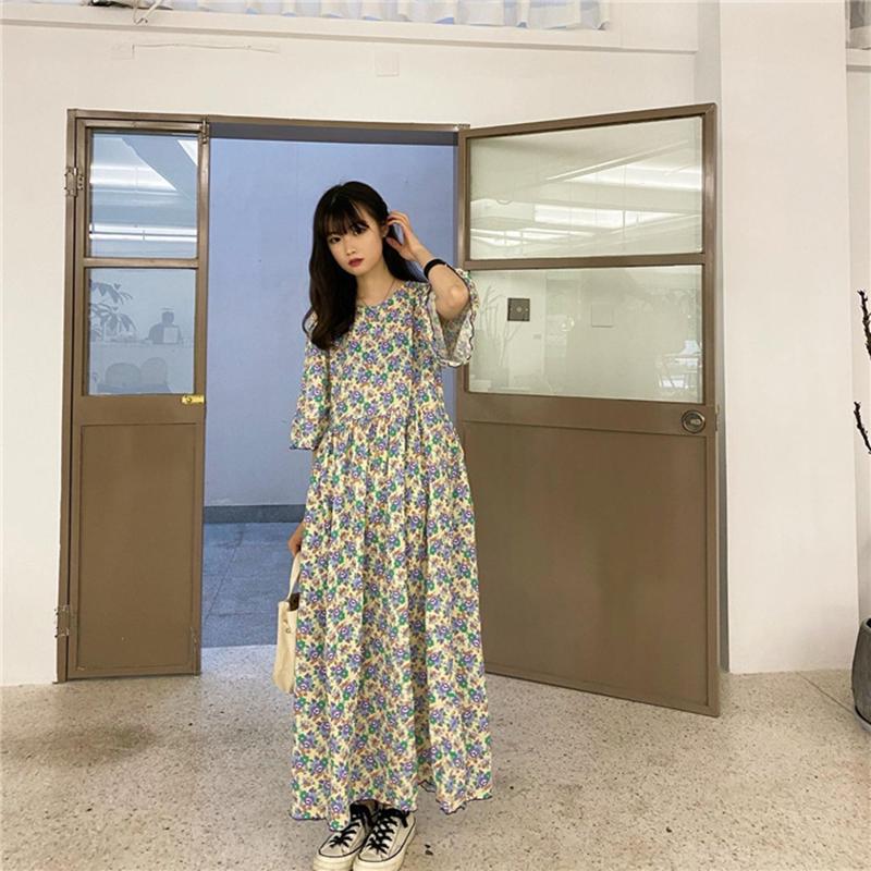 ワンピース ロングワンピース 半袖 五分丈 ラウンドネック 小花柄 ロング丈 マキシワンピース かわいい おしゃれ ワンサイズ 夏服 女性 レディース Top おとりよせ Com 通販 Yahoo ショッピング