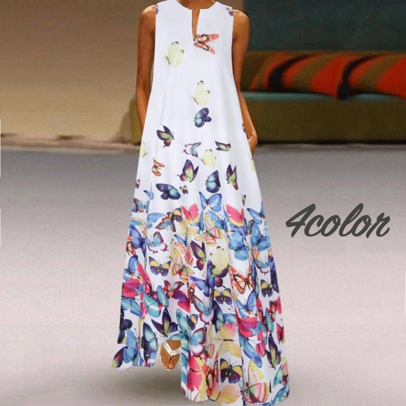 ワンピース Aライン レディース 女性 ノースリーブ 袖なし ロング丈 蝶 お洒落 可愛い お出かけ 夏 リゾート 女子力アップ Top おとりよせ Com 通販 Yahoo ショッピング