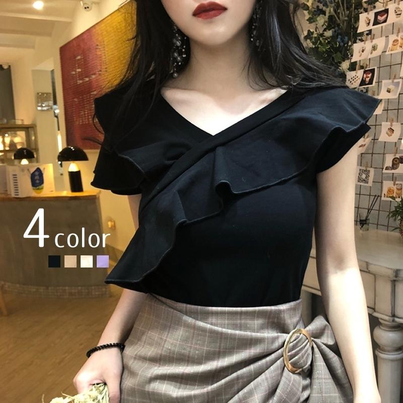 カットソー 半袖 オフショルダー 2way Vネック フリル トップス レディース 女性 婦人服 無地 単色 シンプル かわいい おしゃれ Top おとりよせ Com 通販 Yahoo ショッピング