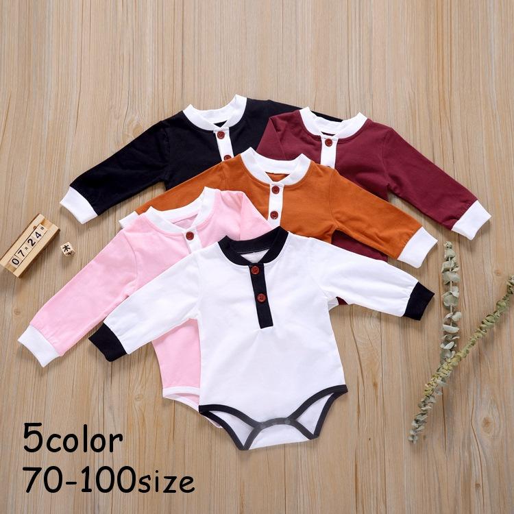 ロンパース カバーオール ベビー 赤ちゃん ベビー服 子供服 男の子 女の子 長袖 股ボタン 襟ボタン 配色 シンプル 無地 かわいい カジュアル お Top 981 おとりよせ Com 通販 Yahoo ショッピング