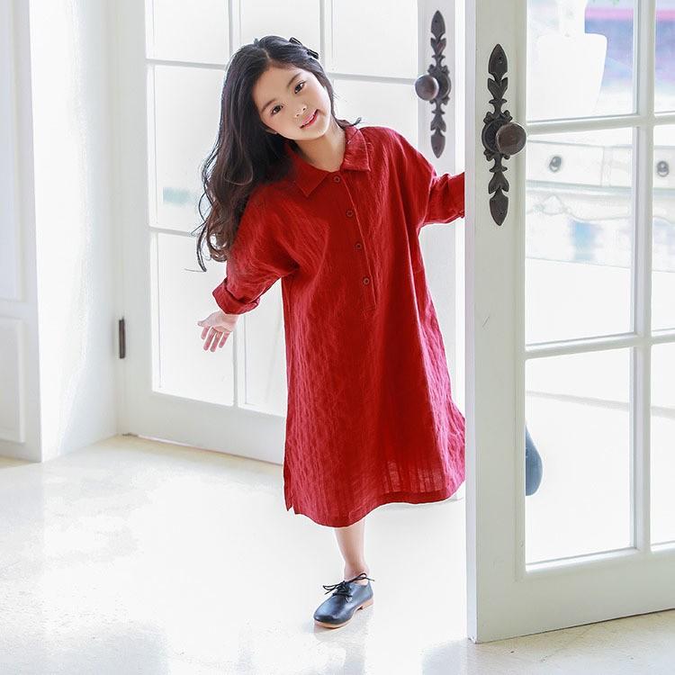 シャツワンピース 長袖 シャツワンピ シンプル 無地 赤 可愛い 女の子 女児 キッズ ジュニア Top おとりよせ Com 通販 Yahoo ショッピング