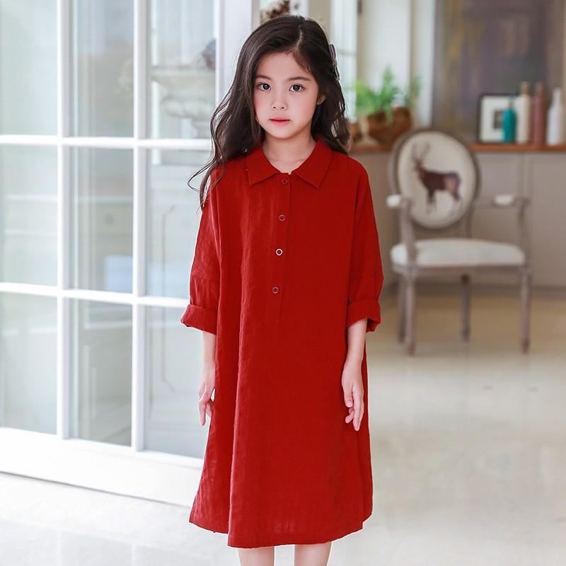 シャツワンピース 長袖 シャツワンピ シンプル 無地 赤 可愛い 女の子 女児 キッズ ジュニア Top おとりよせ Com 通販 Yahoo ショッピング