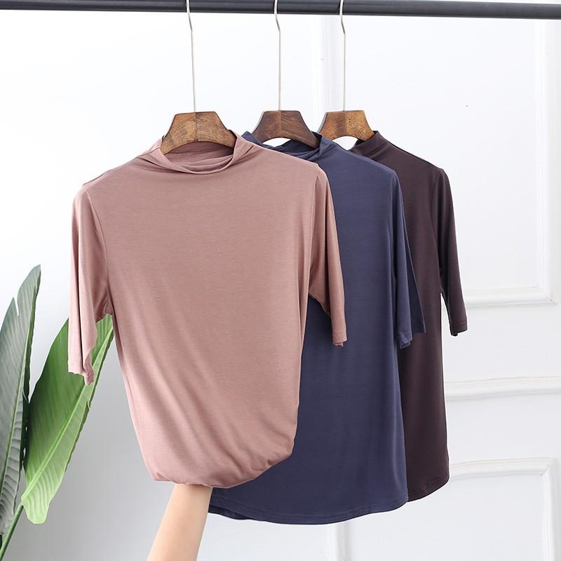 Tシャツ カットソー レディース トップス 半袖 5分袖 ハイネック ハイネックtシャツ ハイネックカットソー 無地 シンプル カジュアル 定番 ベー Top 985 おとりよせ Com 通販 Yahoo ショッピング