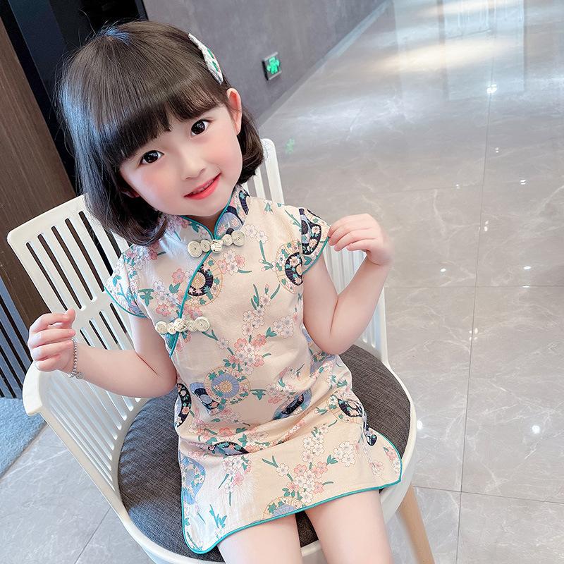 ワンピース キッズ 子供服 ベビー チャイナ風 半袖 マオカラー サイドスリット フラワー 花 かわいい 上品 おしゃれ 女の子｜mignonlindo｜02