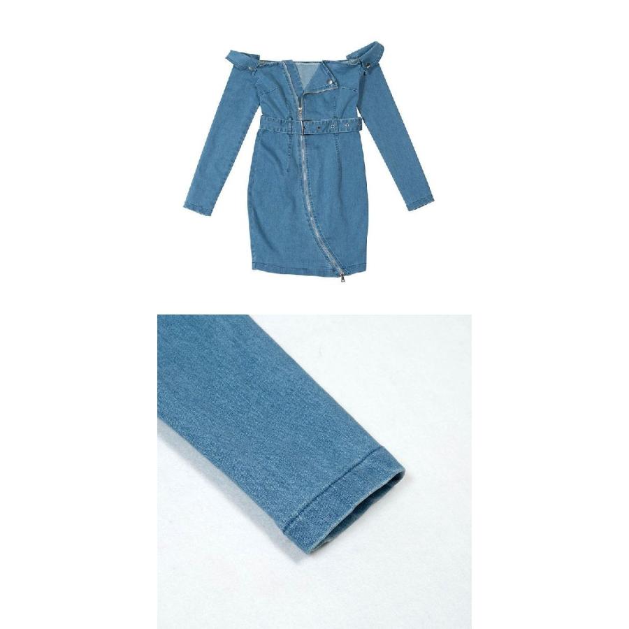 デニムワンピース オフショルダー 長袖 ミニ又 ジップアップ セクシー Sexy タイト系 細い 細身 スレンダー 大人女子 レディース Top おとりよせ Com 通販 Yahoo ショッピング