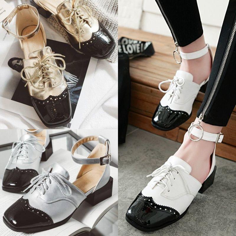 コンビシューズ風 前詰まりサンダル アンクルストラップ サンダル レディース 靴 パンプス ウィングチップ レースアップ おじ靴風 バイカラー 配色 Ven おとりよせ Com 通販 Yahoo ショッピング