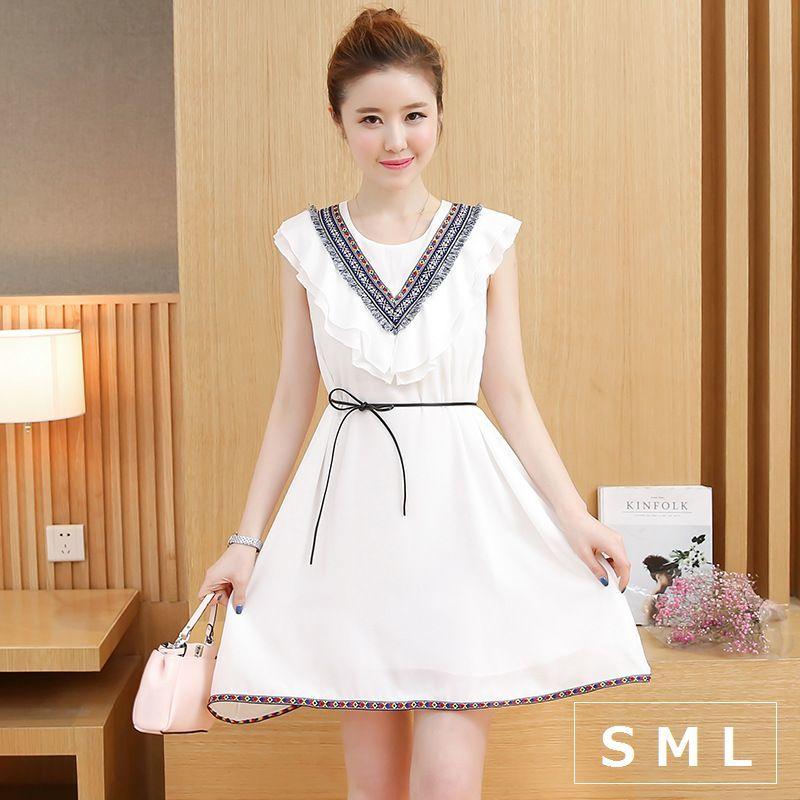 ミニワンピース レディース ワンピース ワンピ ノースリーブ ラウンドネック チロリアン フリンジ フリル Aライン ミニ丈 ショート カジュアル Ven おとりよせ Com 通販 Yahoo ショッピング