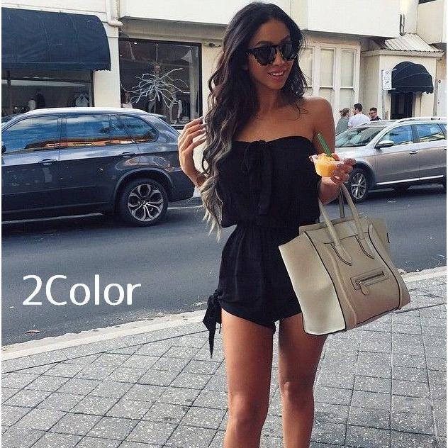 オールインワン ベアトップ チューブトップ ショートパンツ リボン付き シンプル 無地 レディース カジュアル セクシー Ven おとりよせ Com 通販 Yahoo ショッピング