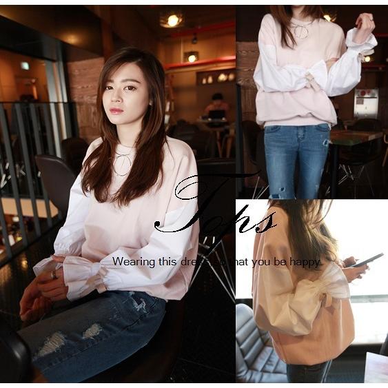 トップス ブラウス バイカラー 長袖 プルオーバー 切替 カジュアル トレーナー スウェット カットソー フリル 袖 リボン ピンク ガーリー コーデ Ven おとりよせ Com 通販 Yahoo ショッピング